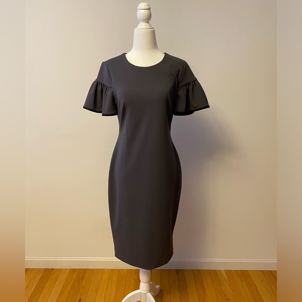 Calvin Klein Gray Ruffle Bell Sleeve with Black Trim